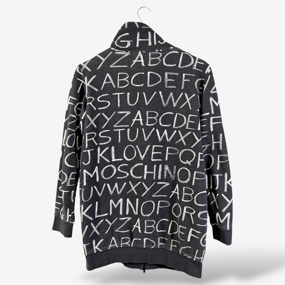 Love Moschino Zip Up Hoodie Gray Alphabet Chalkboard Print Size 42 (US 6) - Picture 11 of 13